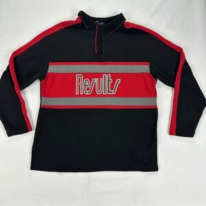 Result Rugby Shirt Long‎ Sleeve Polo Black Red Striped Spellout Logo Mens L